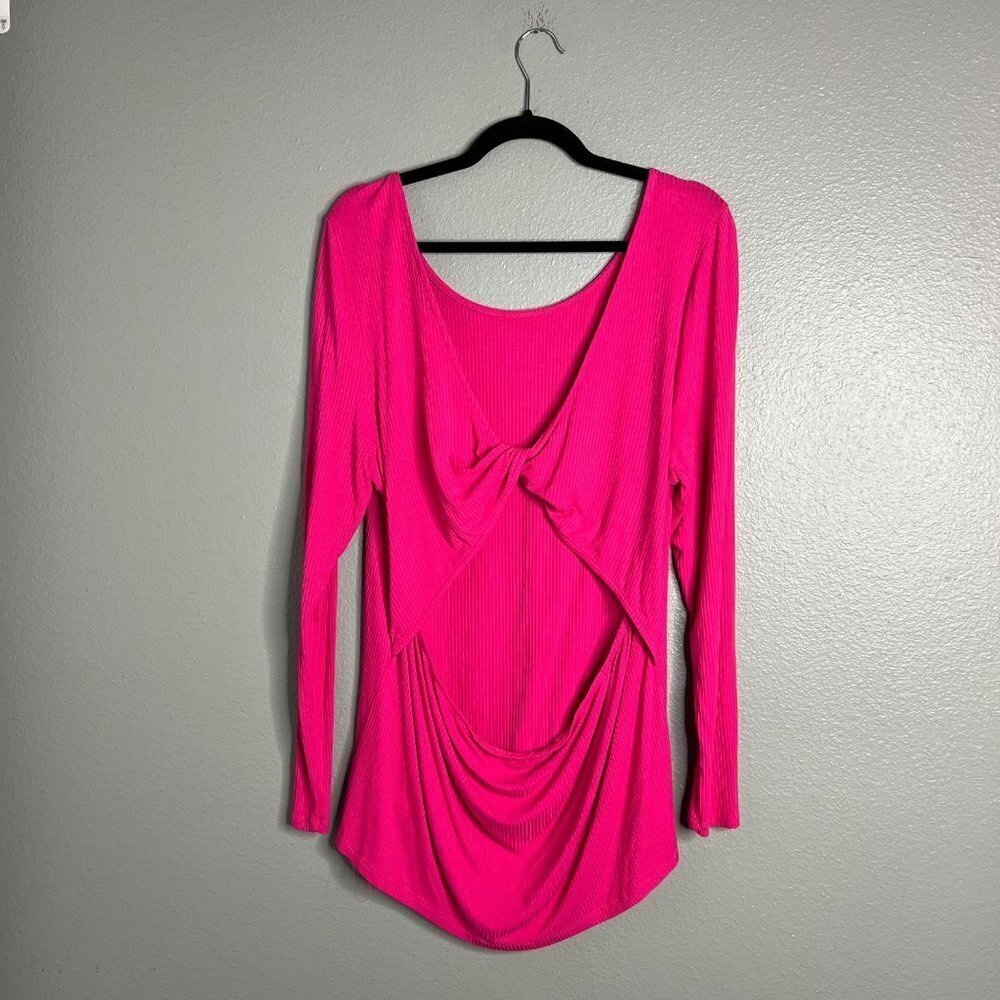 NWOT Eloquii Ribbed Long Sleeve Pink Top Open Back Stretchy Plus Size 18 / 20 - Picture 6 of 9